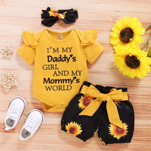 SunnyBloom™ – 3-Piece Baby Girl Sunflower Outfit