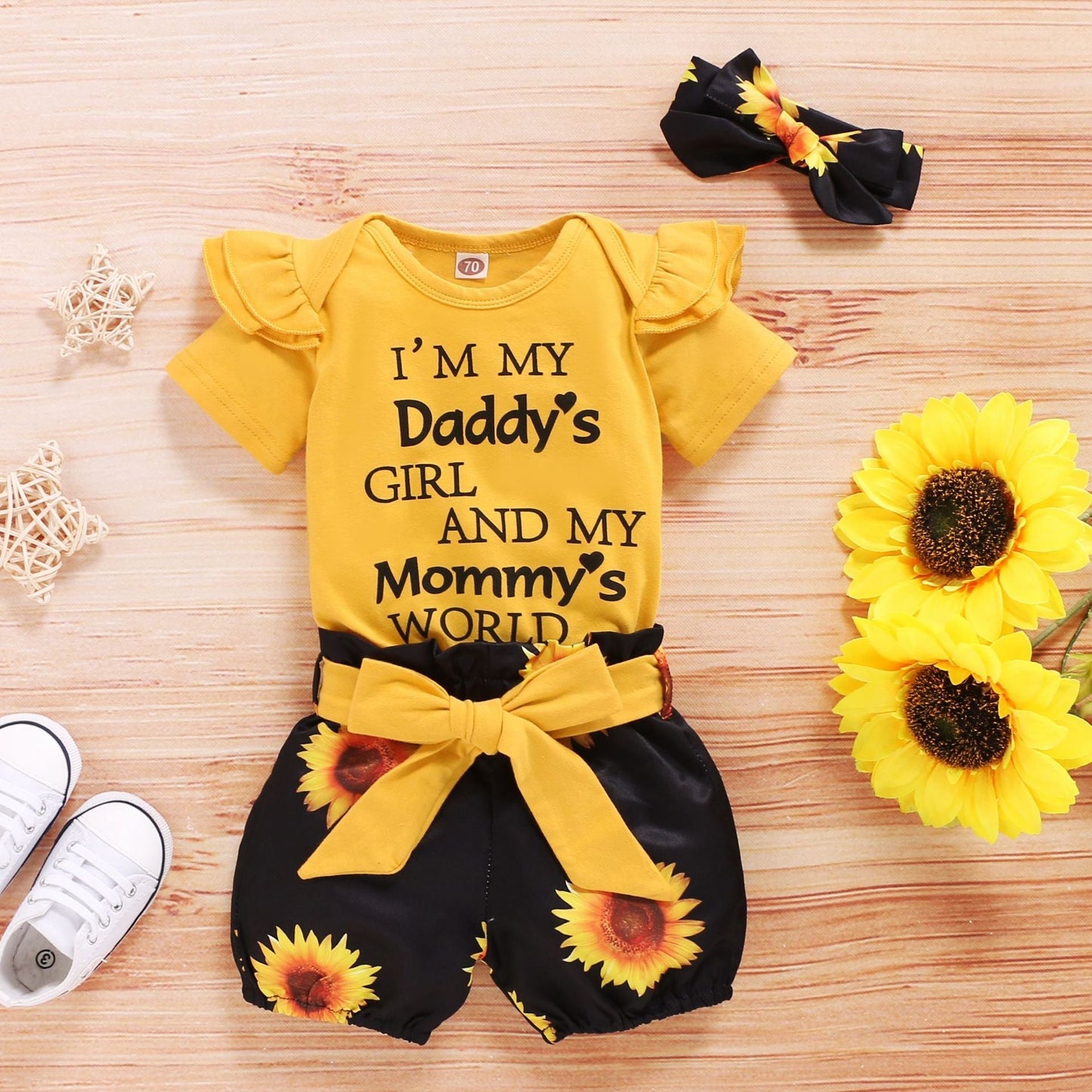 SunnyBloom™ – 3-Piece Baby Girl Sunflower Outfit