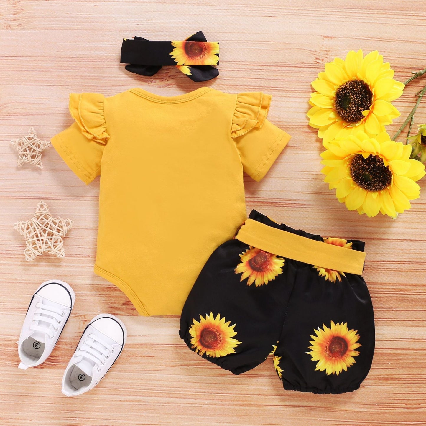 SunnyBloom™ – 3-Piece Baby Girl Sunflower Outfit