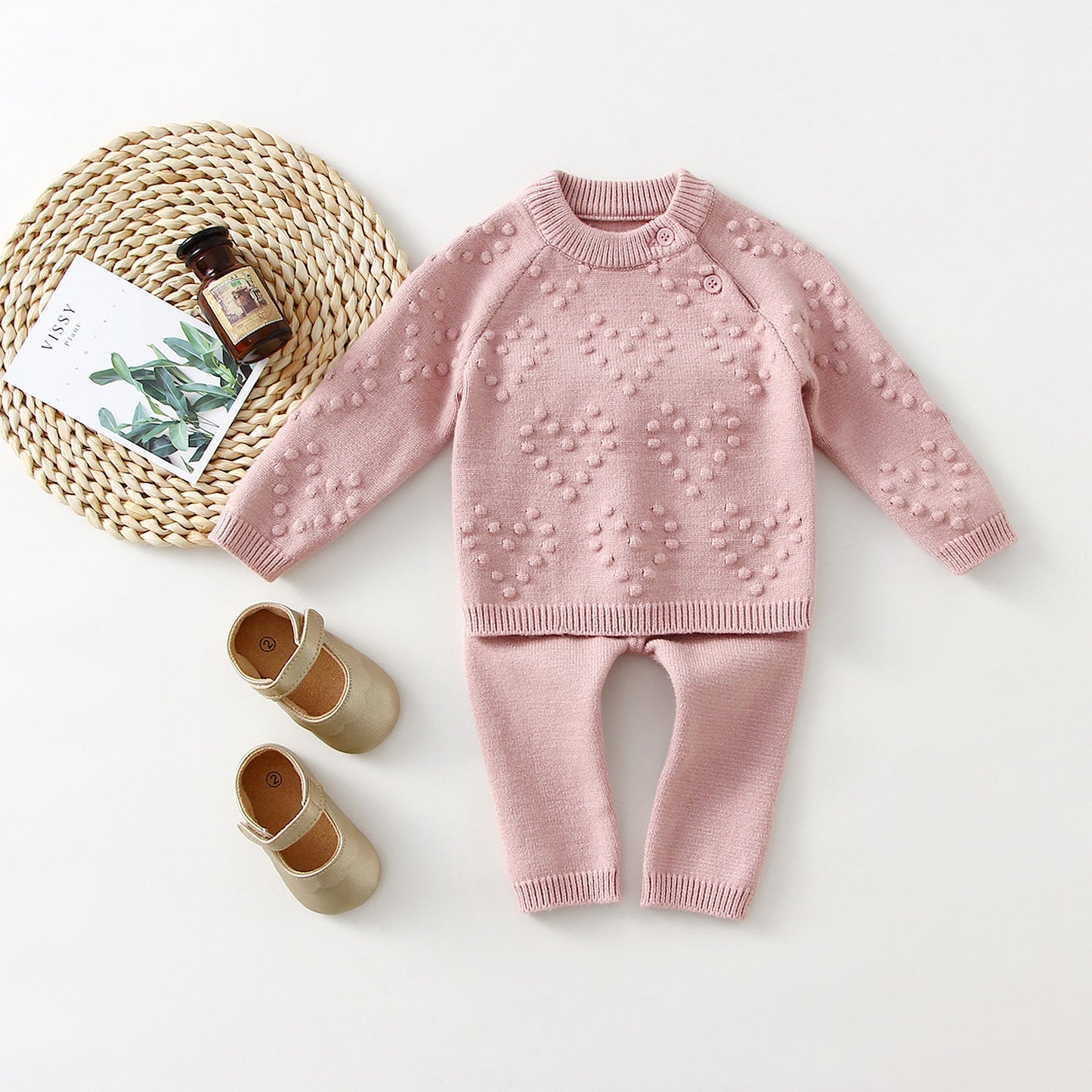 KnitNest™ – Knitted Baby Sweater & Pants Set